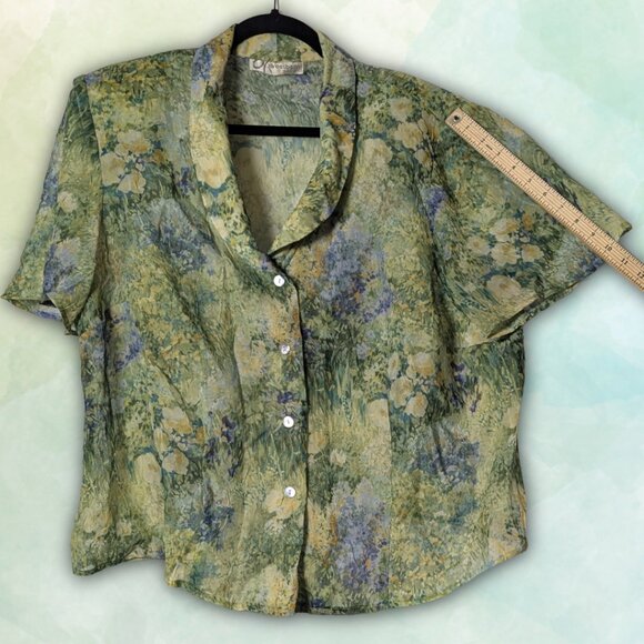 K Studio/Dress Barn Vintage 90s Sheer Floral Button Down, size L/XL - Picture 7 of 8